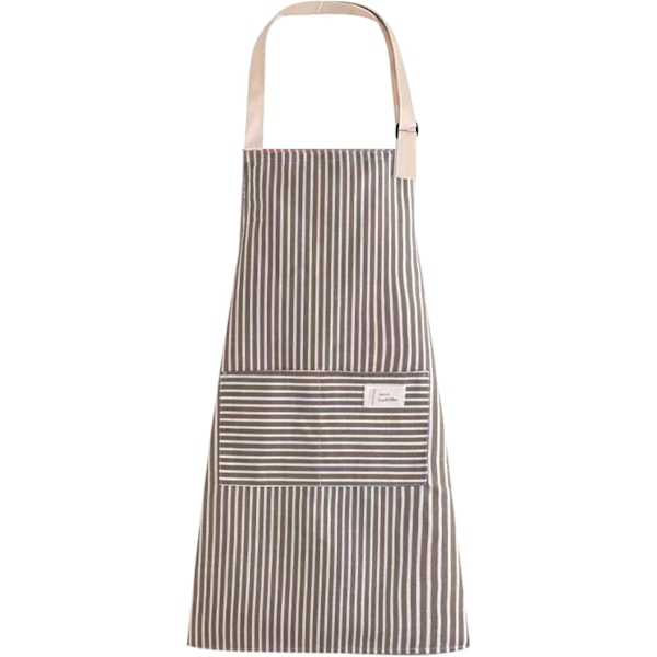 Randig Bib-Förkläde, Kockens Kök Förkläden Justerbart Förkläde med 2 Fickor Matlagning Förkläde Bomulls Förkläde för Kvinnor/Män (Brun) Brown
