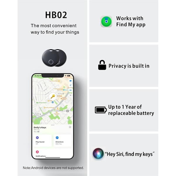 Matkatavaroiden paikannin, yhteensopiva Apple Findin kanssa (vain iOS), avainten, matkatavaroiden, matkalaukkujen, lompakon etsijä, IP67 vedenpitävä, 2 kpl
