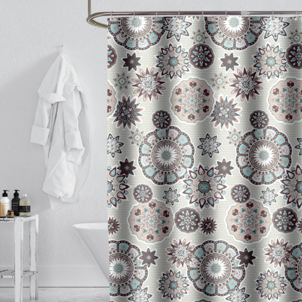 Grå Mandala Duschdraperi 200*200 cm, Maskintvättbar Polyester