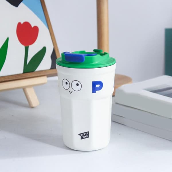 Reisekrus i rustfritt stål, isolert kopp med lokk, søtt design for kontoret, 400 ml