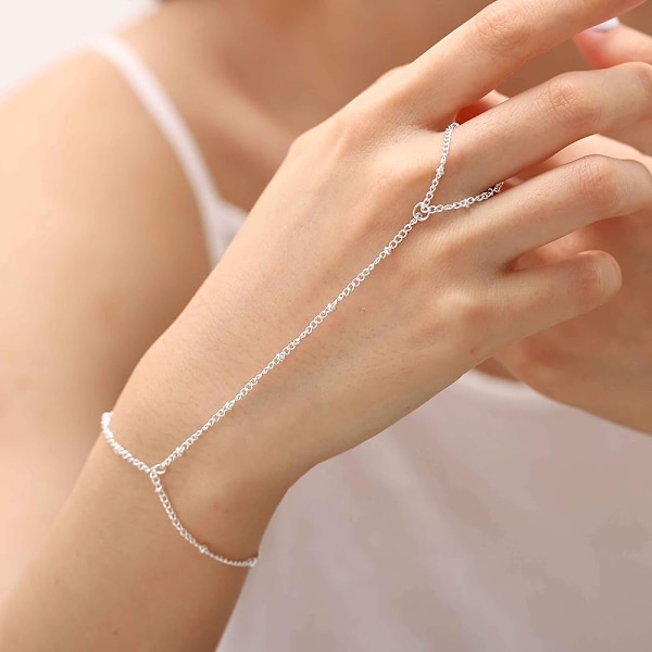 Silver Enkel Handkedja Pärlarmband Fingerkedja Delikat Slavarmband för Kvinnor