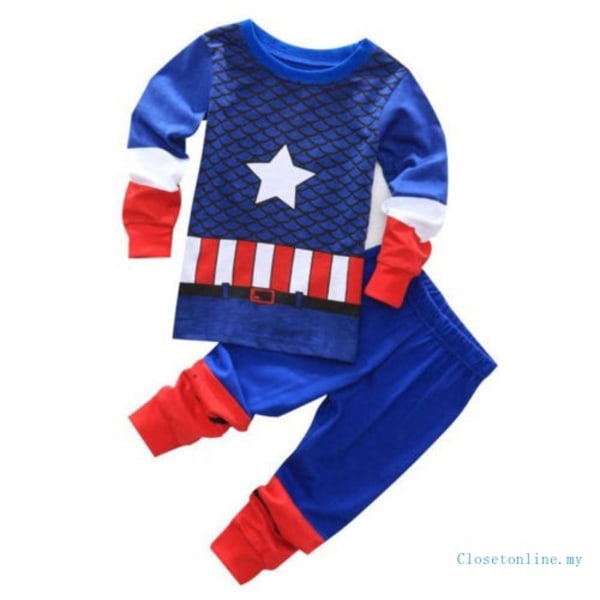 Pojkar Långärmad Byxa 2-delad Outfit Marvel Iron Man Dräkt Captain 2 Captain 2 90