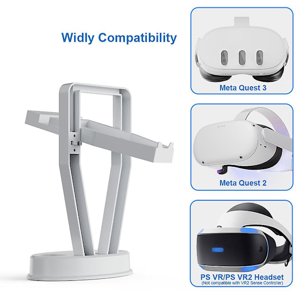 VR-oppbevaringsstativ for Meta Quest3/Oculus Quest 2 VR-briller, Oppgradert VR-headset-skrivebordsorganisator Displayholder med kontrollerholder