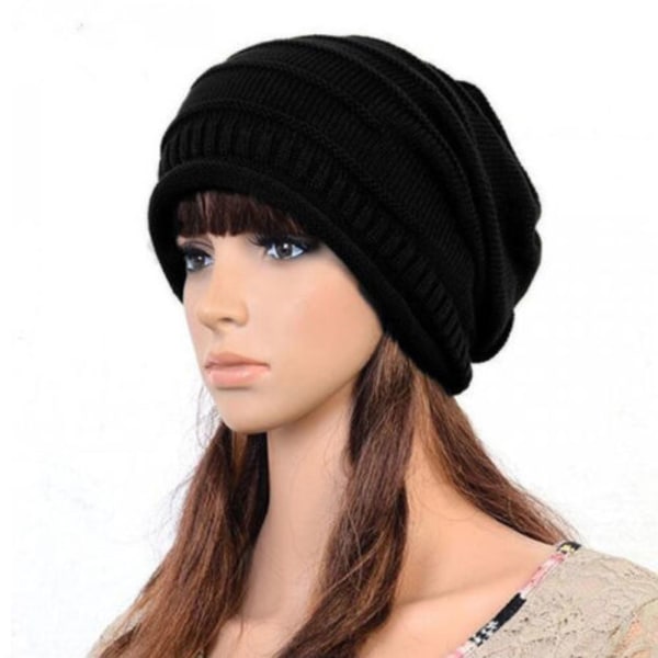 Dames Strikket Slouchy Hat Beanie Vinter Ski Hat - lager y Black