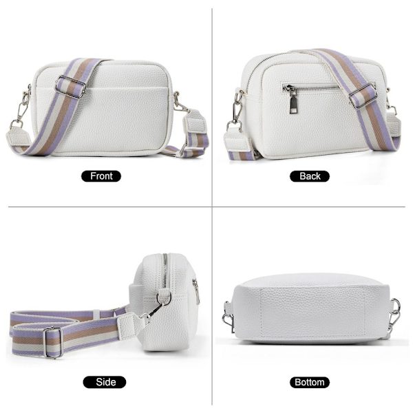 Crossbody Taske til Kvinder Klassisk Skuldertaske med Bred Rem Crossbody Taske med Lynlås White