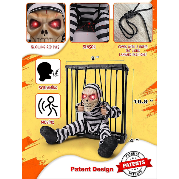 Huutavat animoituvat Halloween-koristeet ulko- ja sisätiloihin, liikeanturilla varustettu luuranko Halloween-koriste, haamu Halloween-rekvisiitta The Hijab Prisoner