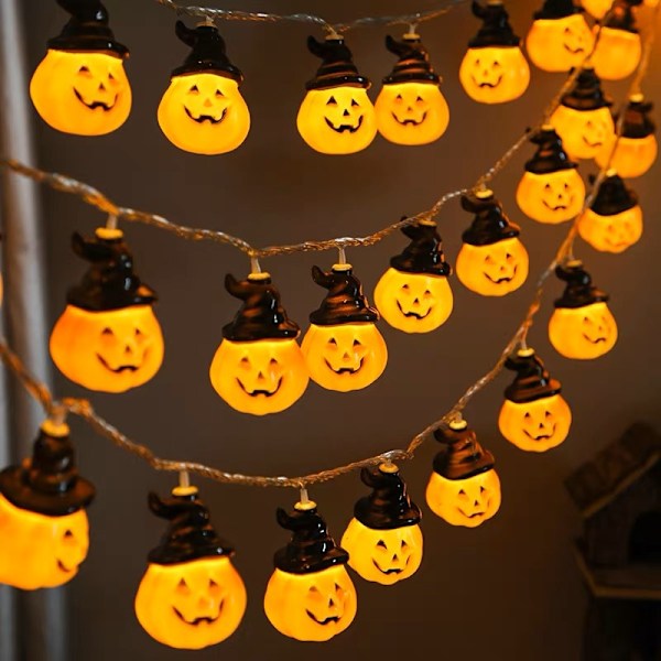 Halloween-dekorasjoner 1.5M 10LED Halloween-gresskarlyskjede, Vanntette Halloween-lysdekorasjoner Utendørs Innendørs Hatt Pumpa 1.5 meter