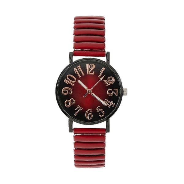 Dame Casual Ur Rund Skive Elastisk Rem Kvarts Urværk Damer Piger Studenter Digitalt Armbåndsur Red