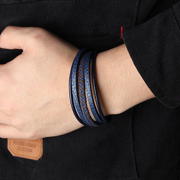 Set med flätade armband i blått läder med magnet Blå one size Blue