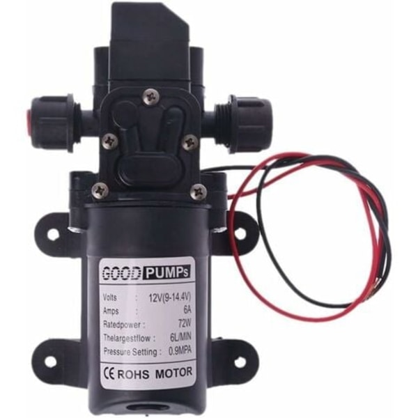 RV Vattenpump 12V DC 12V 60W 40M 6L/min Högtrycksvattenpump Membran Primer Pump RV Vattenpump (Spänning: 12V)