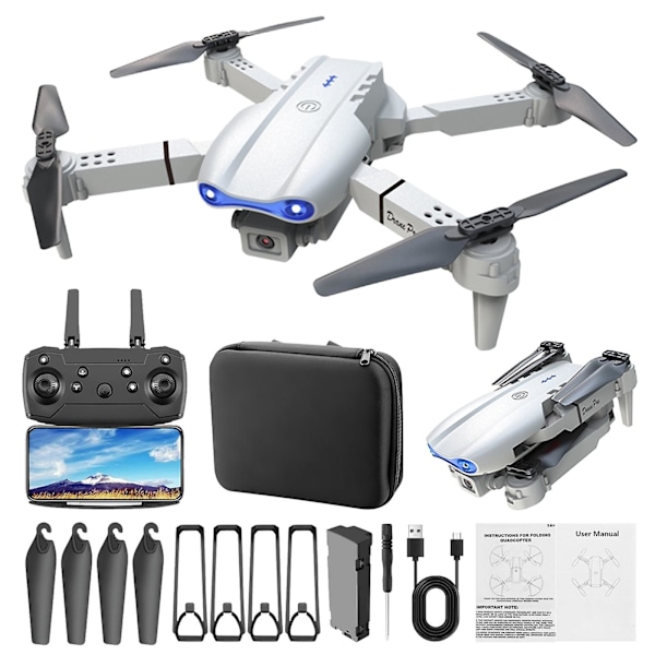 E99pro Drönare med Dubbla Kameror, Flygfotografering, Quadcopter, Fixerad Höjd, Fjärrkontroll, Leksaksflygplan gray