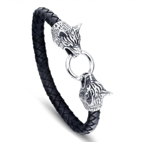 Viking Wolf Head Leather Bracelet for Men Street Cool Fashion Jewelry Man Bracelet Gift zdq Y