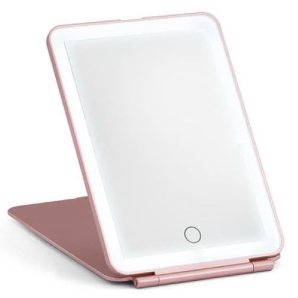 UNIQ Sammenleggbart Oppladbart LED-speil - Sminkespeil for Reise - Rosa