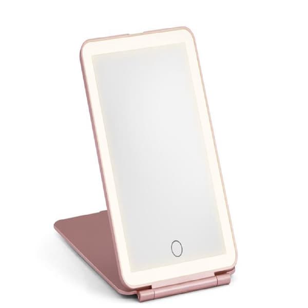 UNIQ Sammenleggbart Oppladbart LED-speil - Sminkespeil for Reise - Rosa