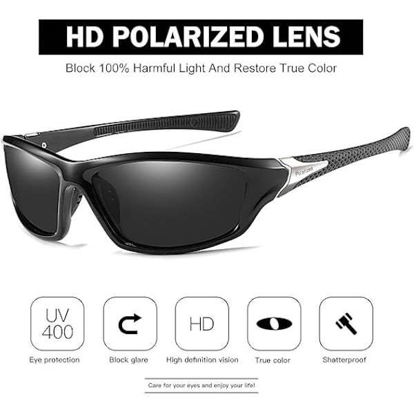 2 x Polariserede solbriller til mænd/kvinder (sort og blå); Letvægtsstel med HD Aviator-linser; Golf/kørsel/fiskeri/rejsebriller