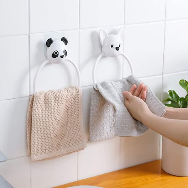 2-pack tecknade handduksringar, sugkopp badrumshanddukshållare, barnplast L