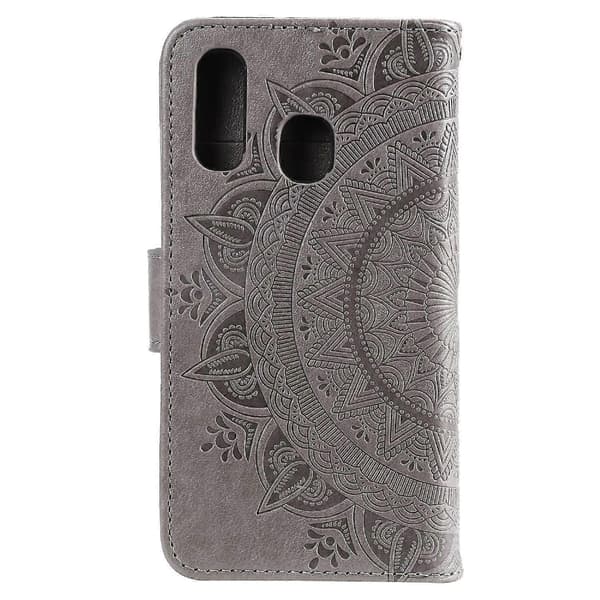 Präglad Mandala Blomsterställ Plånbok Läderfodral för Samsung Galaxy A40 Grå Grå Grey Grey