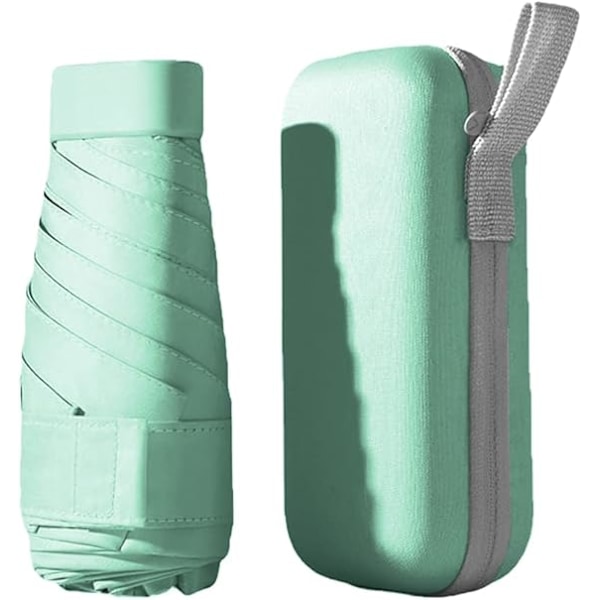 Reiseparaply, Ribber Mini Reiseparaply Sterkt Paraply Sammenleggbart Solparaply Vindtett Regntrekk Lett Lite Anti-UV Paraply 90x53cm MintGreen