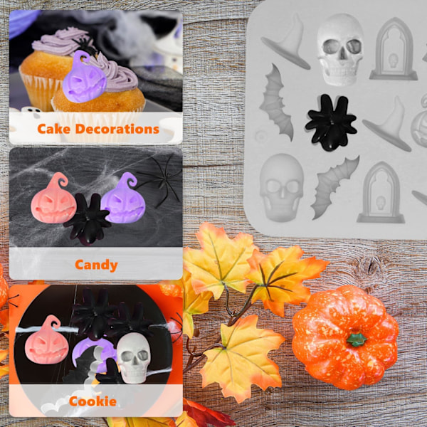 4-pack Halloween Silikonformar, 18-hålig Halloween Chokladform Godisform Pumpa Bat Spindelhatt Gravhäll Form Green