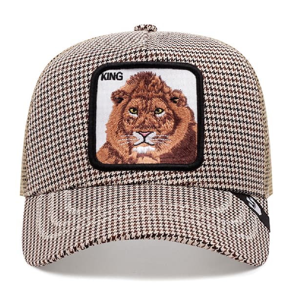 Trucker Caps med brodert dyredesign Checkered lion