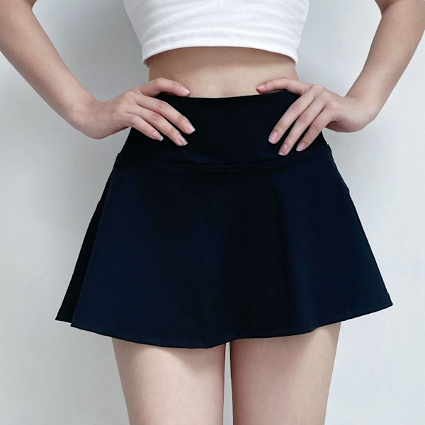 Sportig Kort Kjol Inbyggda shorts Kjol SVART M Svart Black M