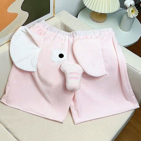 Lounge Pyjamas Shorts med 3D Ører - Trunk Cartoon Sød Elefant Løse Afslappet Plys Sovebukser Sommer Mænd Kvinder Flare Bukser Hjemmetøj Blå Festival Blue XL