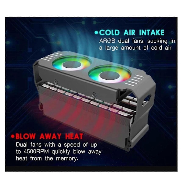 Datorminne kylare för PC DDR4 DDR5 Överklockning Dubbla ARGB Synkroniserade PWM-fläktar Aluminium RGB-kylare (a) Black