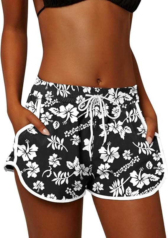 Kvinders blomstrede strandshorts med lommer, badetøj 2 2 S