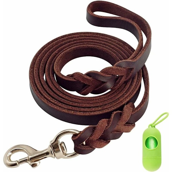 Läderkoppel för hund, starkt koppel för stora/medelstora hundar, handgjort flätat hundkoppel, säkerhetsrepbälte hundkoppel (7ft)