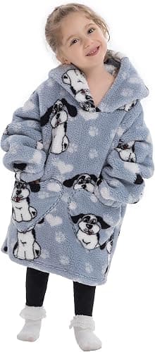 Barnas overdimensjonerte teppegenser, Sherpa fleece hettegenserteppe, Jenter Gutter hettegenser med lommer for småbarn