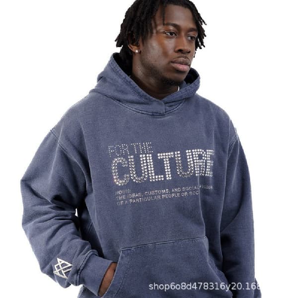 Ny efterår/vinter hættetrøje med rhinstensbogstaver — Oversized pasform i amerikansk stil, retro-trendy pullover, letvægts unisex sweatshirt. A4 S