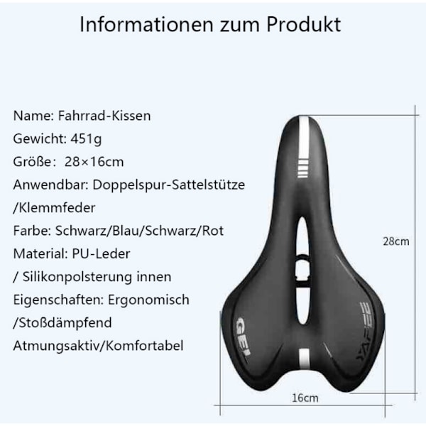 Cykelsadel Mænd Kvinder Komfortabel Bred Blød Gel Ergonomisk Cykelsadel med Beskyttelse & Nøgle til Mountainbike MTB Trekking Racercykel