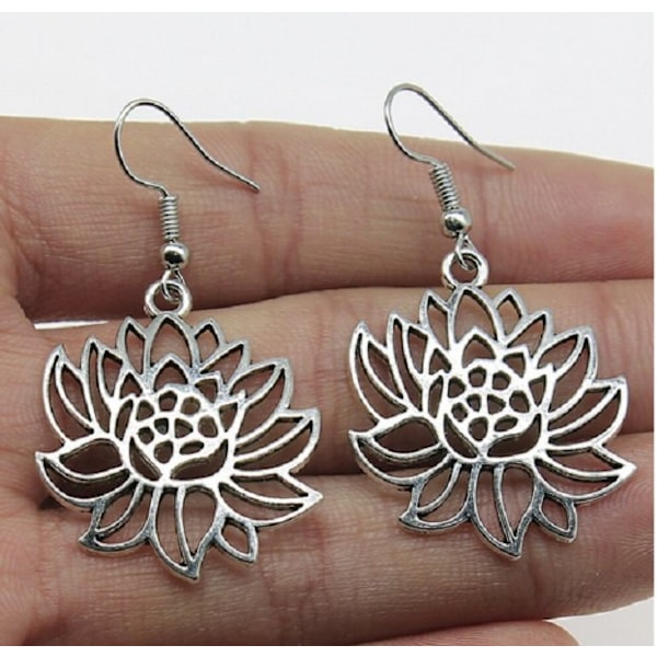 Øreringe Lotusblomst Buddhisme Yoga Lotus Symbol Rustfrit Stål Krog Silver Silver