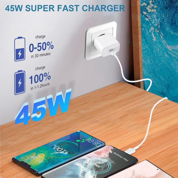 45W rask USB-C-lader for Samsung Galaxy S24/S23/S22-serien, Tab S9/S8, hvit[ZHE] 45w white 45w