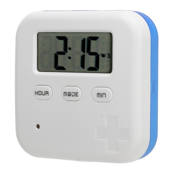 Bärbar medicinlåda med timer, smart medicinorganisatör med klocka, vibrationspåminnelse, 4 stora fack, medicinskåp, blå