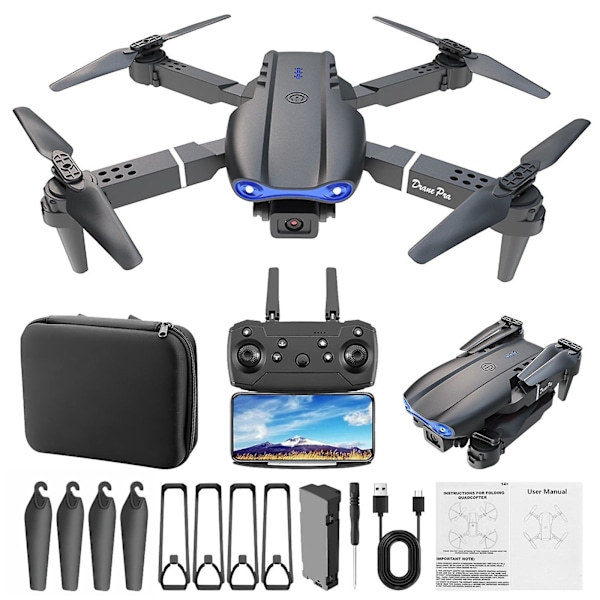 E99pro Drönare med Dubbla Kameror, Flygfotografering, Quadcopter, Fixerad Höjd, Fjärrkontroll, Leksaksflygplan black