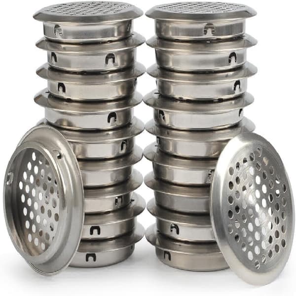 20 stk. 53 mm ventilationsrist RUND NET I RUSTFRIT STÅL