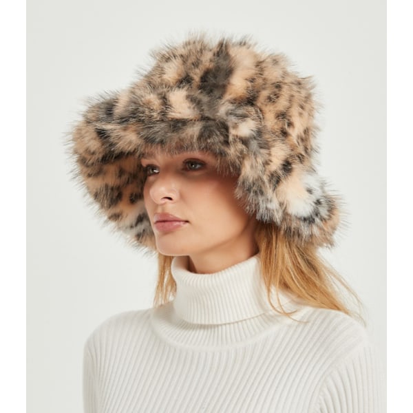 Fuzzy Bucket Hat för kvinnor Vintervarm pälshatt