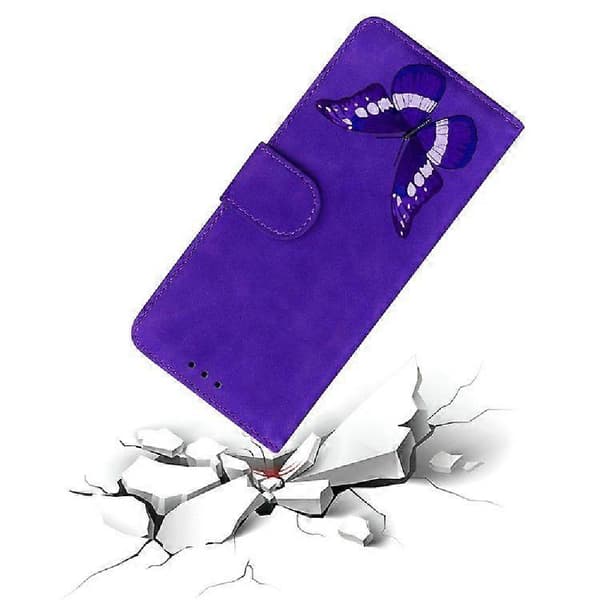 PU læder stander cover til Honor 400 Lite 5G, sommerfugleprint (lilla)