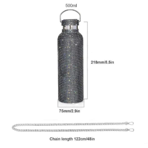 Diamantvandflaske Bling Rhinsten Rustfrit Stål Termoflaske, 100% Ny Sort black