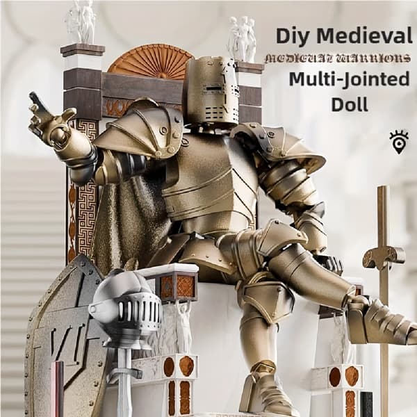 Middelalderlig ridder actionfigur med flere led, bevægelig rustningsmodel (samling påkrævet) Silvery