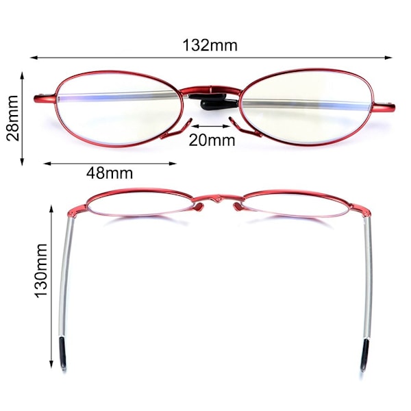 Taitettavat lukulasit Presbyopia-lasit PUNAINEN VOIMA 2.0X Punainen Punainen s Red Strength 2.0x-Strength 2.0x