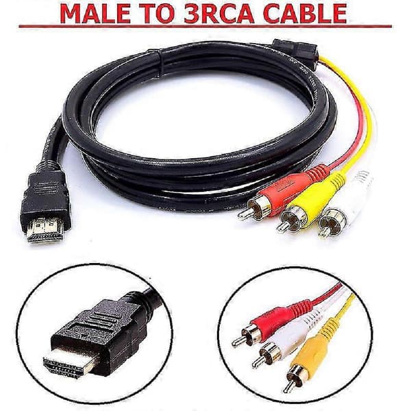 HDMI-RCA-videoäänikaapeli - 1,5 m, tukee HD-soittimen liittämistä televisioon Black