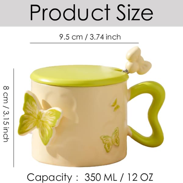 12 oz Grön Fjäril Kaffemugg, Porslins Tekopp med Rosett, Söt Keramisk Mugg för Kvinnor & Flickor green