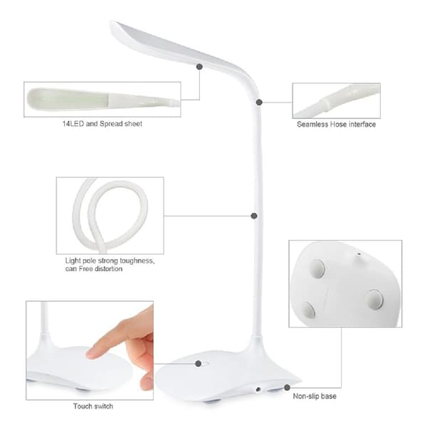 1 stk. LED bordlampe, LED boglæselampe, 3 lysstyrkeniveauer, til
