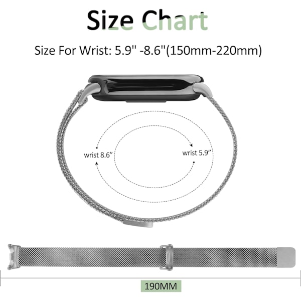 Armbånd Kompatibelt med Xiaomi 8 Menn Kvinner, Metallarmbånd for Xiaomi Mi Band 8 Magnetisk Rustfritt Stål Mesh Armbånd med Sterk Magnetisme Silver