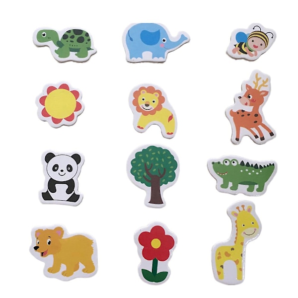 36pcs Wooden Toys Children's Magnets Fridge Magnets Cartoon Magnets Magnetic Wood Cartoon Animals Fridge Magnet 36pcs festival