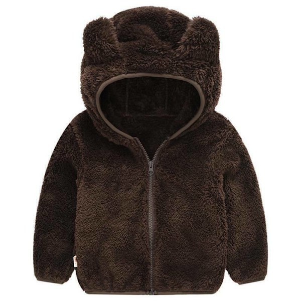 Fleece Teddy Bjørne Jakke med Hætte Vinter Varm Lynlåsjakke til Drenge og Piger Mørkebrun Dark brown 110cm