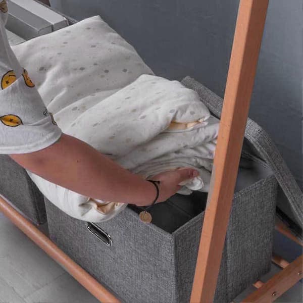 Stor förvaringslåda i bomullslinne med lock för kläder/leksaker, hushållsorganisation