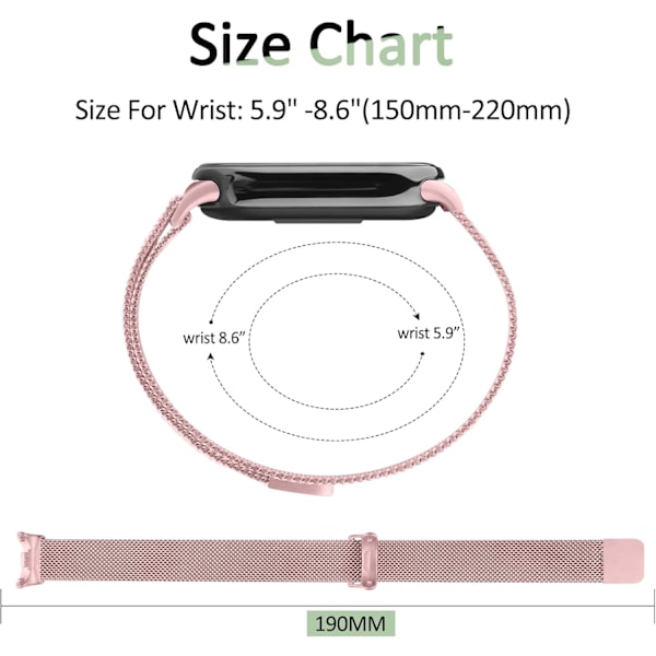 Armbånd Kompatibelt med Xiaomi 8 Menn Kvinner, Metallarmbånd for Xiaomi Mi Band 8 Magnetisk Rustfritt Stål Mesh Armbånd med Sterk Magnetisme Rose Powder